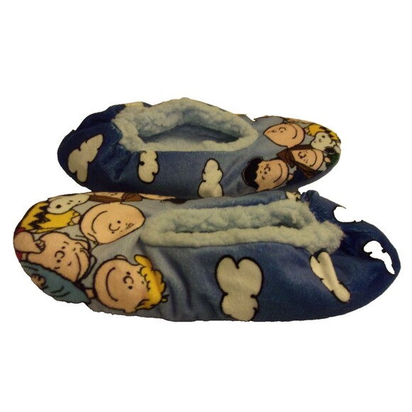 Peanuts Slippers Sz L 9-10 Charlie Brown Linus Snoopy Fabric Skid-Resistant Sole - Picture 4 of 4